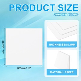 PATIKIL 12x12x0.02" Chipboard Sheets, 20Pcs 15PT Thick Book Board Binders Board Sturdy Bookbinding Supplies for Book Binding Cover, White