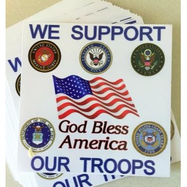 Military Branch support all.  4"X 4" vinyl.  NEW. $2.68
