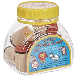 Goki 15499 Wild Animals (8 Stamps): Height 2.5 cm, Diameter 2.2 cm, Wood, with Ink Pad, Type: Plain, Small