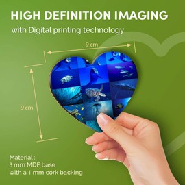 Destination Vinyl ltd Great Coasters (Set of 4) Heart - Marine Life Collage Ocean Dive Diver Drink Glossy Coasters/Tabletop Protection for Any Table Type #8936