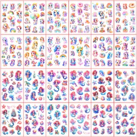 Alaoo Temporary Tattoo for Kids, 24 Sheets Mermaid Unicorn Tattoo Stickers for Girls Waterproof Cartoon Fake Tattoo Stickers Set for Birthday Party Favors Supplies, Birthday Party Bag Filler