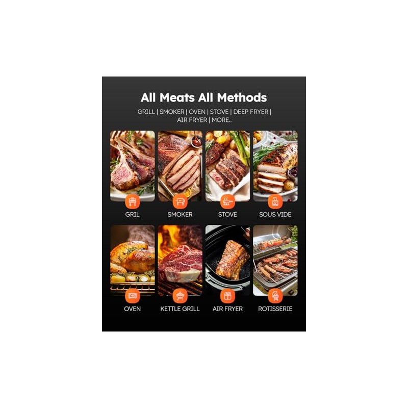 Termómetro inteligente inalámbrico Bluetooth para carne, base independiente, 6 sensores