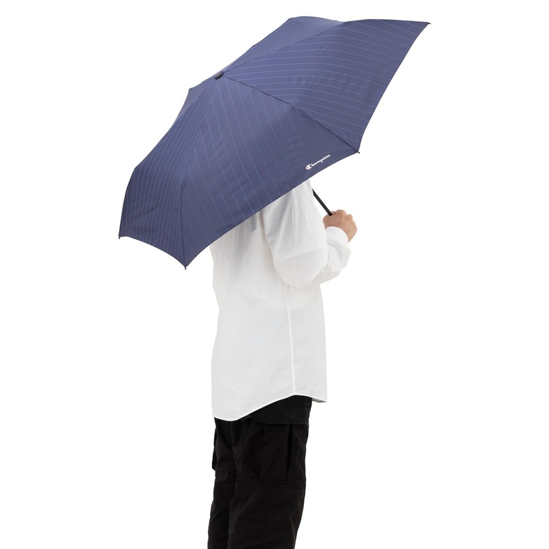 Champion CHM70MN58 Gentleman Windproof Striped Mini Folding Umbrella, Navy, 22.8