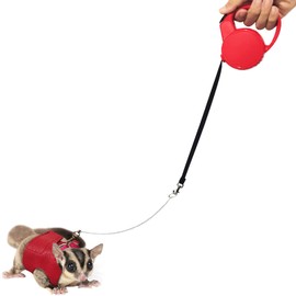 La La Pet® Adjustable Retractable Sugar Glider Harness and Leash Set Small Animal Harness and Leash Set Hamster Harness and Leash Set with Metal Chain for Outdoor Activities Red, M