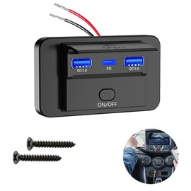 RV USB Outlet, 12V USB Socket 66W 3 Port USB Charger Socket, Quick Charge Dual 18W QC3.0 and 30W PD Car Charger Socket Panel with ON Off Button for 12V-24V Marine Boat RV Campervan Truck Motorcycle