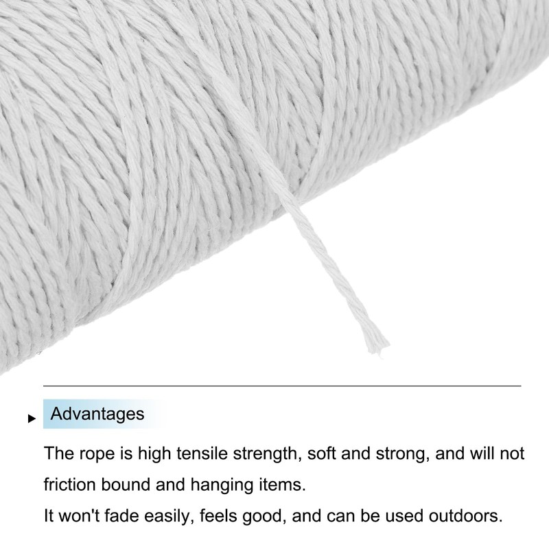 MECCANIXITY Cotton Rope Twisted Braided Rope Cord, Milky White 100M/109