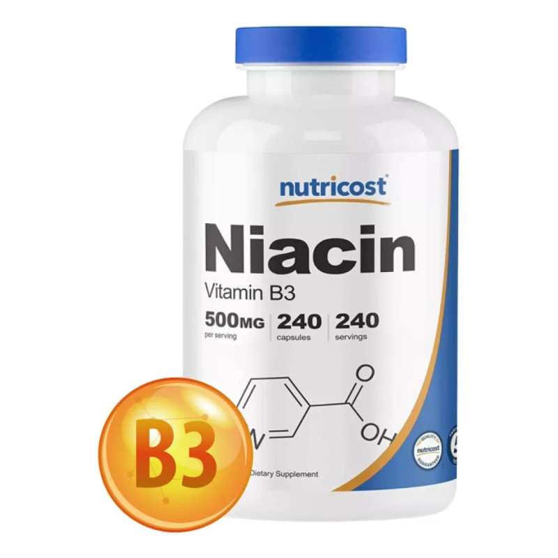Vitamina B3 Niacin 500mg 240ct Sabor Sin Sabor