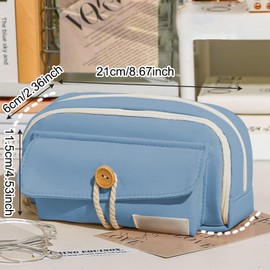 KASESSS Pencil Case, Pencil Case, 4 Divider Compartments, Girls Pencil Case with Decorative Patches, Multifunctional Case, Aesthetic Pencil Case, Pencil Case Boys for School Supplies Office, Blue