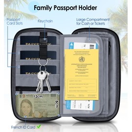 ENONEO Travel Accessories Family Passport Holder RFID Blocking Travel Wallet Document Organiser with Quick-Access Pockets & Shoulder Strap, Holiday Essentials for Cards Tickets Cash