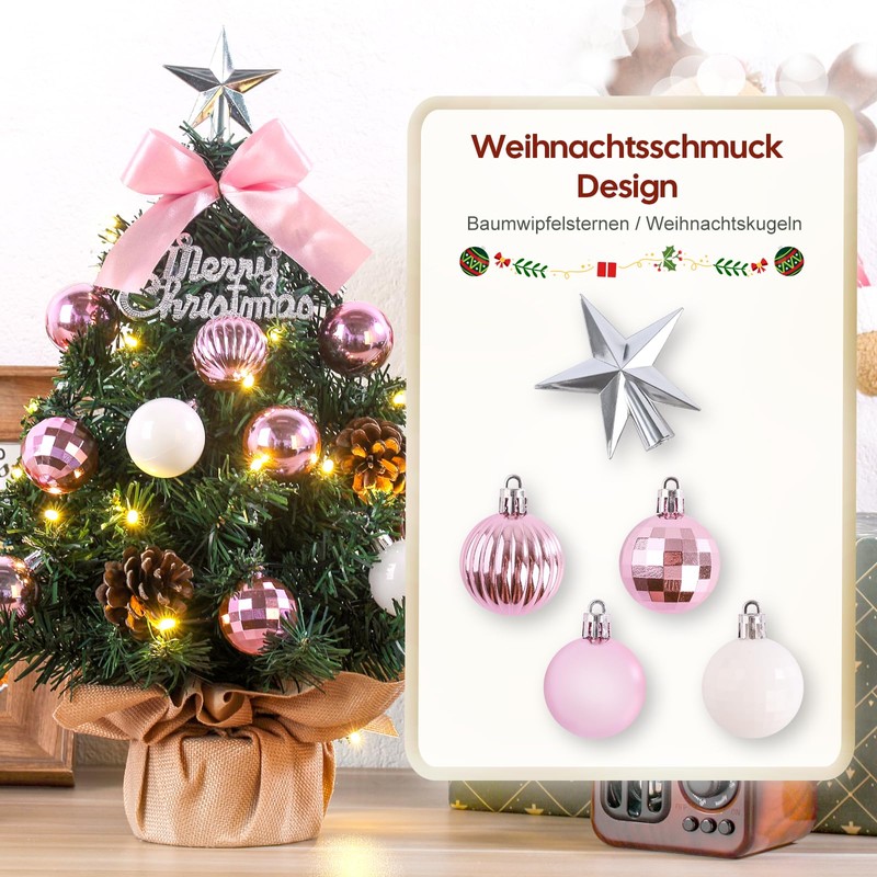 Mini Christmas Tree, Small Christmas Tree with LED Lighting, Artificial