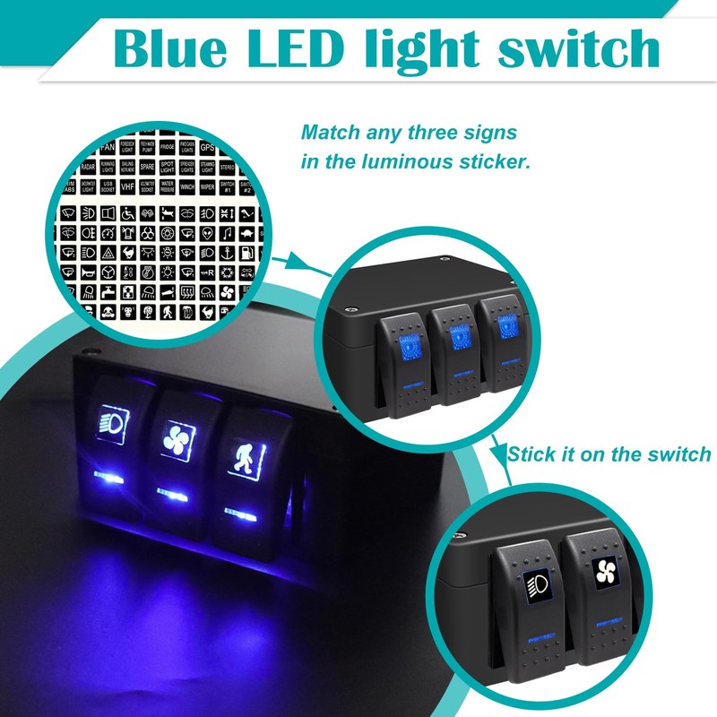 Twidec/Marine Rocker Switch Box Waterproof 12V 3 Gang Blue LED