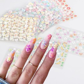 30 Sheets Nail Art Stickers Decals Colorful Flower Love Heart Blossoms 3D Self-Adhesive Nail Sticker Holographic Small Floral Nail Art Decals Nail Art Decoration Supplies for Women Manicure Charms