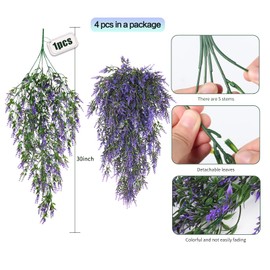 SJL Hanging Flowers Fake Hanging Plants Artificial Greenery UV Resistant Artificial Outdoor Plants Lavender Flower Faux Vines Fake Ivy Greenery for Bathroom Home Wall Bedroom Office Decor (Purple)