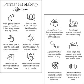PMU Permanent Makeup Eyebrow Aftercare Card | 50 pack 2 x 3.5 Inch business card size | Tattoo Aftercare for Brow Microblading and Lip Blush, White & Black