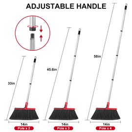 Meijubol Angle Broom for Outdoor Indoor Floor Cleaning,58" Heavy-Duty Broom for Sweeping Garden Concrete Courtyard Garage Patio Indoor Home Kitchen Office Lobby