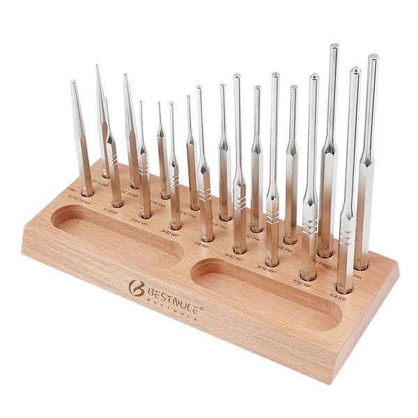 BESTNULE Punch Set, Roll Pin Punch Set, Punch Tools, Made of Solid Material Including Steel Center Punch and Nail Punch with Beech Block, Ideal for Machinery Maintenance