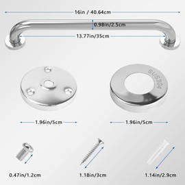 Grab Bars for Bathtubs and Showers, 2 Packs 16 in 1.1 Inch Diameter Stainless Steel Handicap Shower Bars for Seniors, Bathtubs & Showers