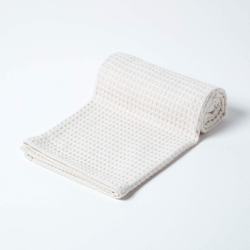 HOMESCAPES - 100% Organic Cotton Waffle Throw - Natural -