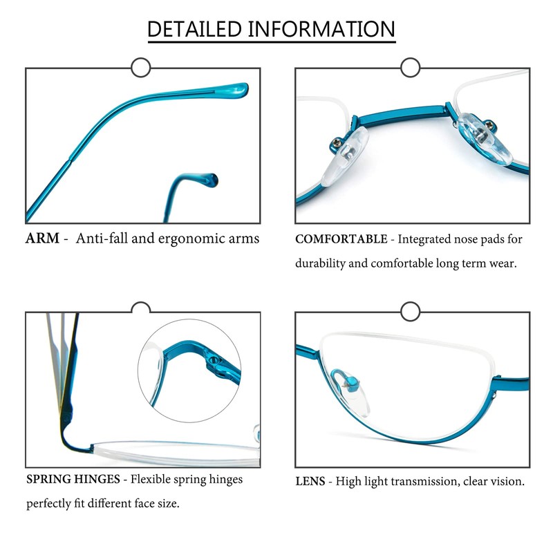 REAVEE 2 Pack Retro Designer Half Frame Reading Glasses for