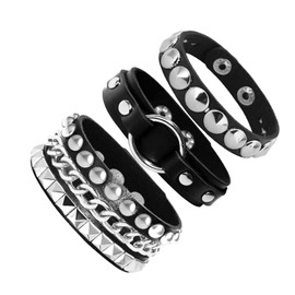 Tosmifairy 3 Pieces Punk Rock Leather Bracelets for Women Pop 80s 90s Emo Jewelry Accessories Retro Adjustable Wrap Wrist Cuffs(Emo Style)