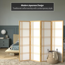 Oriental Furniture 5 ft. Tall Double Cross Shoji Screen - Natural - 4 Panels