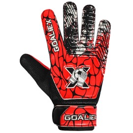 GOALIEX - Guantes de portero de fútbol, guantes de portero de fútbol para niños y jóvenes, niños de doble muñeca a lo largo de la palma de 4 mm (rojo/negro, tamaño 3 adecuado para 5-6 años)