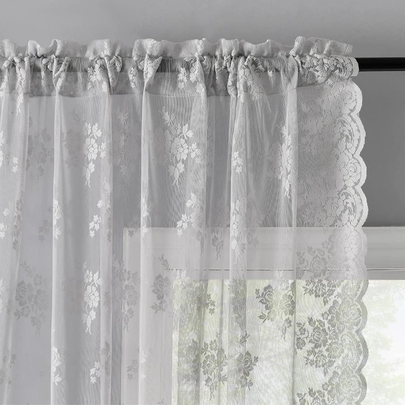 Kotile - Cortinas de encaje gris de 108 pulgadas de