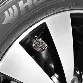 Valve Stem Caps, 4 Pack Handmade Black Crystal Rhinestone Universal Car Tire Valve Caps Chrome,Attractive Dustproof Bling Car Accessories - Black Diamond