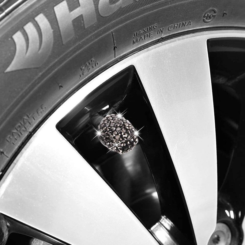 Valve Stem Caps, 4 Pack Handmade Black Crystal Rhinestone Universal