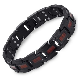 RainSo Men's Magnetic Bracelet, Scorpion Pliers Three-row Magnetic Wood Stainless Steel Bracelet, Comes with Free Link Removal Tool and Jewelry Gift Box (Black and Red)