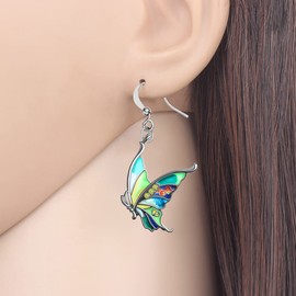 DALANE Enamel Alloy Rhinestone Butterfly Earrings Dangle Summer Spring Insects Jewelry Gifts for Women Girls (Green)