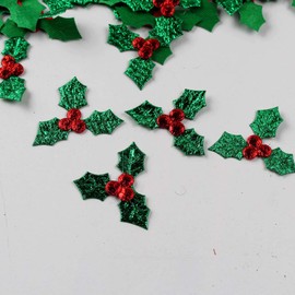 Milisten 100pcs Triple Leaf Holly Berries Embellishments for Christmas Card Making and Tag
