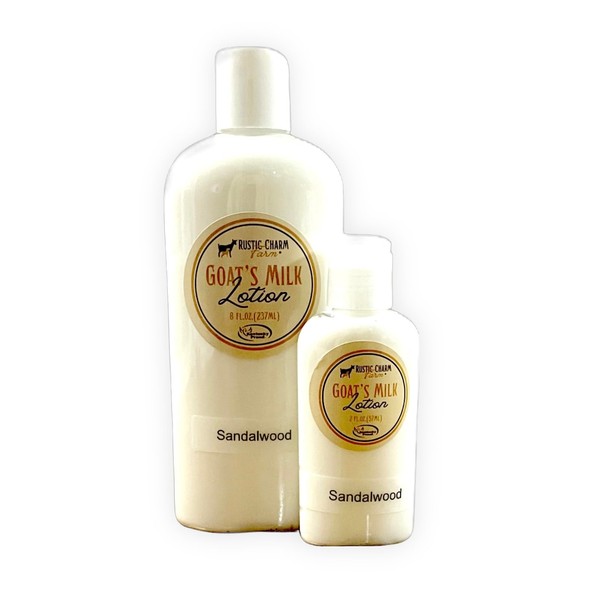 Rustic Charm Farm Goat Milk Lotion 8oz,/2oz. combo(Sandalwood)
