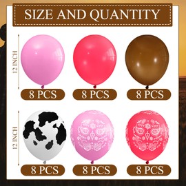 Hungdao 52 Pcs Western Party Horse Balloons Cowboy Decorations Bandana Balloons Cowgirl Foil Latex Balloons for Baby Shower Birthday Arch Decorations(Pink Series)