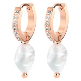 THIORA Women's Earrings - 'Caribbean Glow' | Convertible Hoop Earrings | 18 Carat Gold or Rose Gold | Cubic Zirconia | Removable Pearl | Stainless Steel | Nickel Free | Gift Idea, Rose Gold