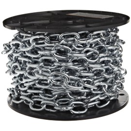 Campbell 0722957 Low Carbon Steel Passing Link Chain on Reel, Zinc Plated, 2/0 Trade, 0.18" Diameter, 50' Length, 450 lb. Load Capacity