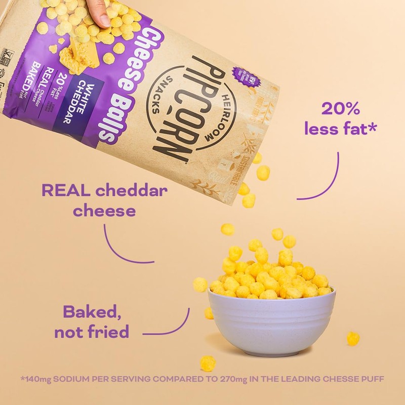 Heirloom White Cheddar Cheese Balls by Pipcorn - 4.5oz 6pk