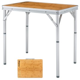 KingCamp Bamboo Folding Dining Table Lightweight and Portable with Adjustable Height Aluminum Legs for Outdoor Camping Picnic Garden Or Indoor Home Coffee Table