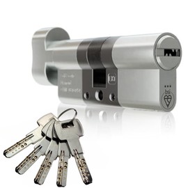 IRONWORX® Spectre Nickel 45mm (Turn) / 45mm (Key) (90mm) Maximum-Security Police Approved TS007 BSI 3 Star Euro Cylinder Door Lock with Escape Thumb Turn Function, Includes 5X Keys