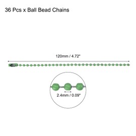 MECCANIXITY Cadena de Cuentas de Bola Collares de Cadena de Cuentas de 5 Pulgadas Cadenas de Bola de Metal Ajustables de 2.4 mm /0.1 Pulgadas Llavero para Hacer Joyas, Paquete de 36 (Verde)