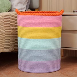 Homlikelan 72L Woven Laundry Basket,Cotton Tall Laundry Hamper for Blankets,Clothes,Pillows,Toys,Shoes Large Laundry Bin Rainbow