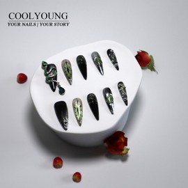 Homemade Nails, Green Nails Press Ons, 3D Press On Nails, Press On Nails For Women, Medium Length Press On Nails, Real Acrylic Press On Nails, Women Gift Ideas, COOLYOUNG Nails, 10 PCS, Size S