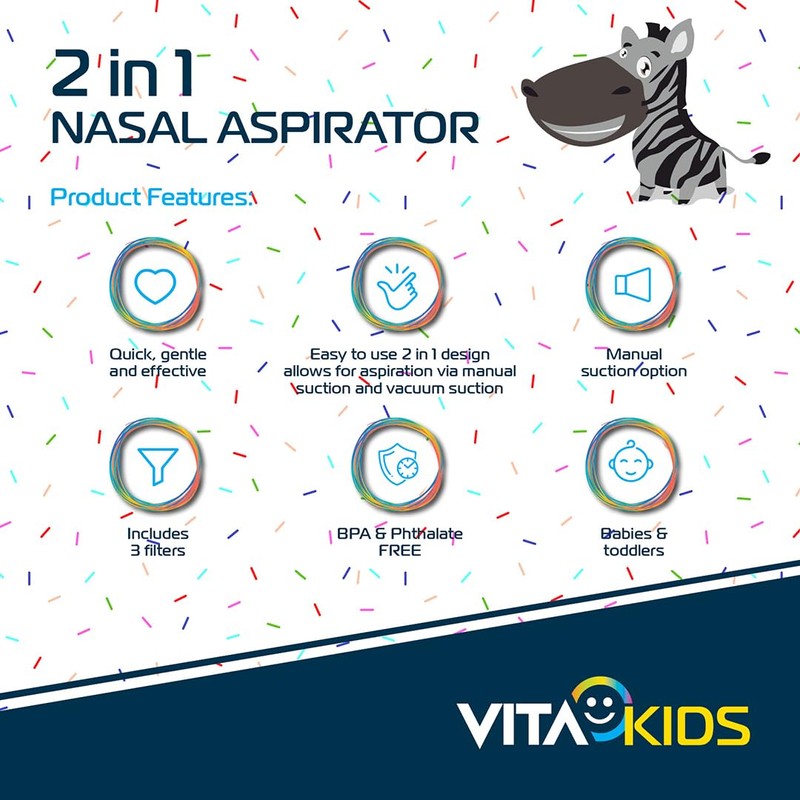 Vitakids 2-in-1 Nasal Aspirator Gentle Mucus Removal for Babies &