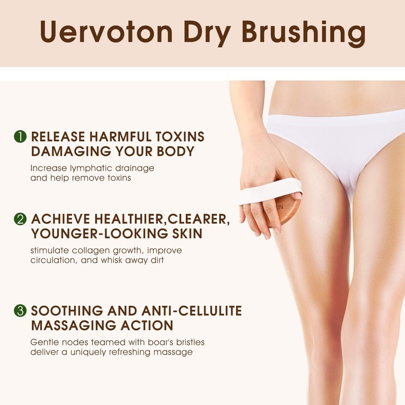 Uervoton Dry Brush Body Brush Exfoliating Brush Natural Bristles Bath