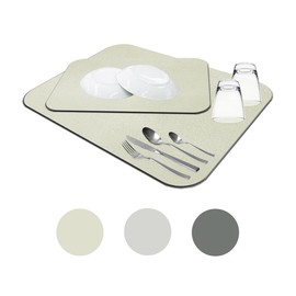 Dish Drying Mat, Diatomaceous Earth, Silver Ion, Made in Japan, Kitchen, Tableware (2-piece Set, Old Lace)
