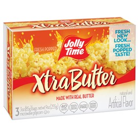 Jolly Time Xtra Butter Gluten-Free & Trans-Fat Free Extra Buttery Microwave Popcorn, 3-Count Boxes (Pack of 12)