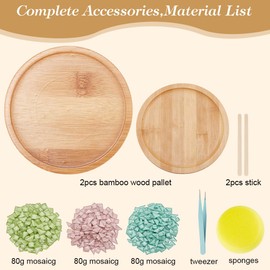 WEBEEDY DIY Cherry Blossom Mosaic Coasters Colorful Mosaic Tiles with Round Bamboo Coaster Easy to DIY Flower Mosaic Coaster Making for Drinks Tray,DIY Adult Crafts Projects with Instruction,2 Sizes