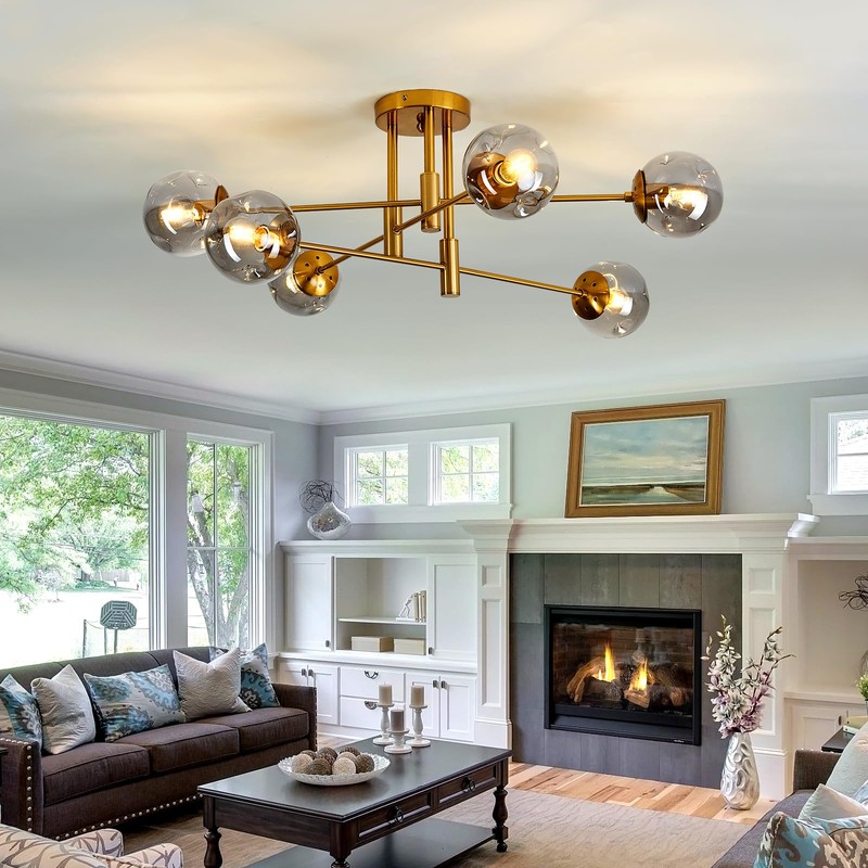 SZXYKEJI 6-Lights Glass Globe Chandelier Modern Flush Mount Ceiling Light