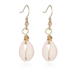 White Shell Earrings Boho Beach Style - Color: Grey