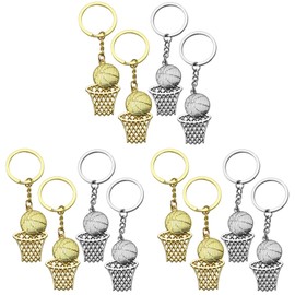 MILISTEN 12Pcs Basketball and Net Keychains Car Keychain Basketball Key Ring Keyrings Stainless Steel Backpack Keychains - Golden and Silver